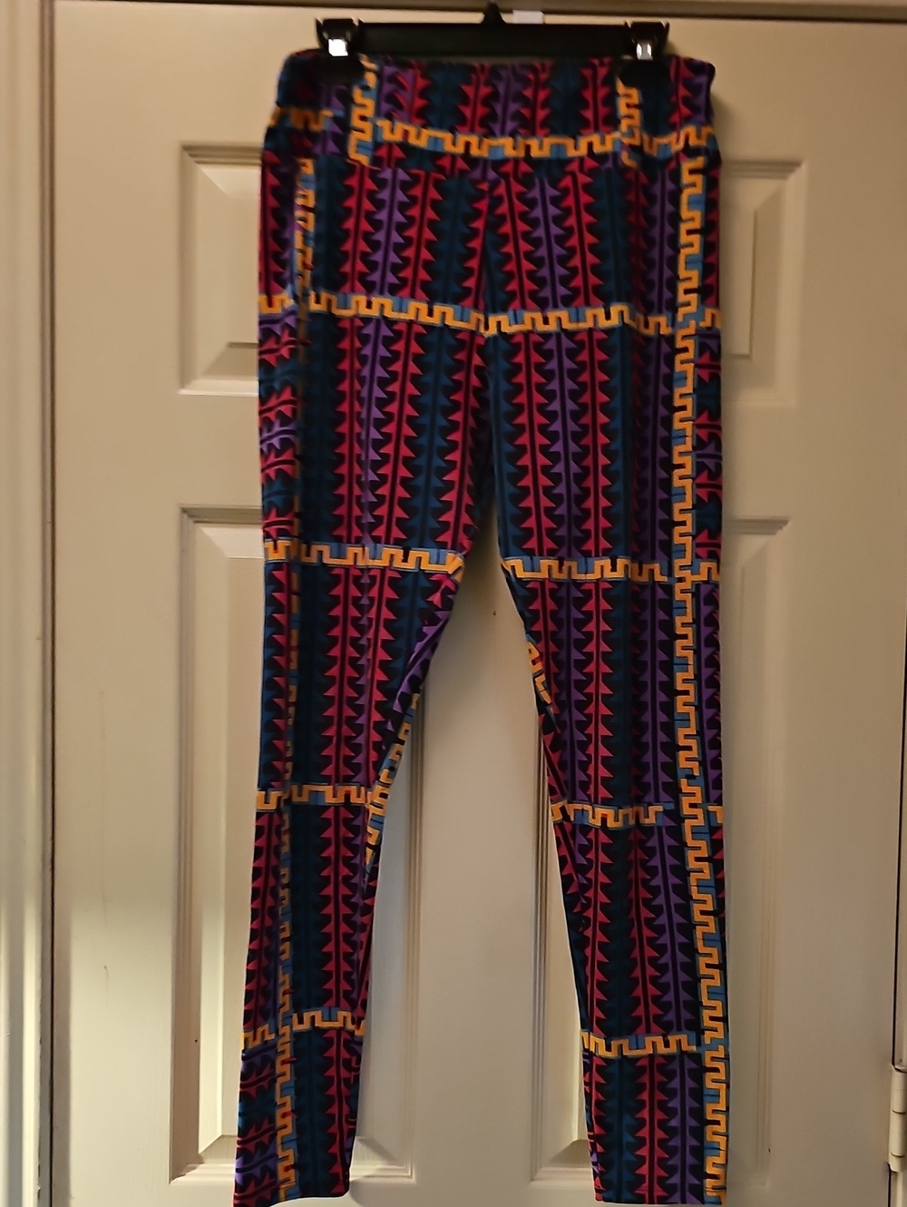 LuLaRoe Women's Aztec Stripe Leggings in Purple, Pink, Blue and Yellow